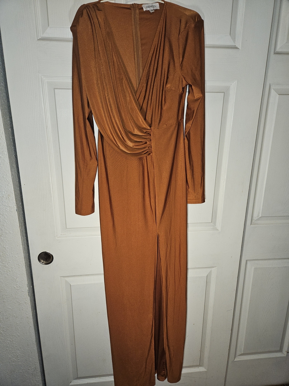 Ruched Wrap Maxi Dress in Rust by Unknown
